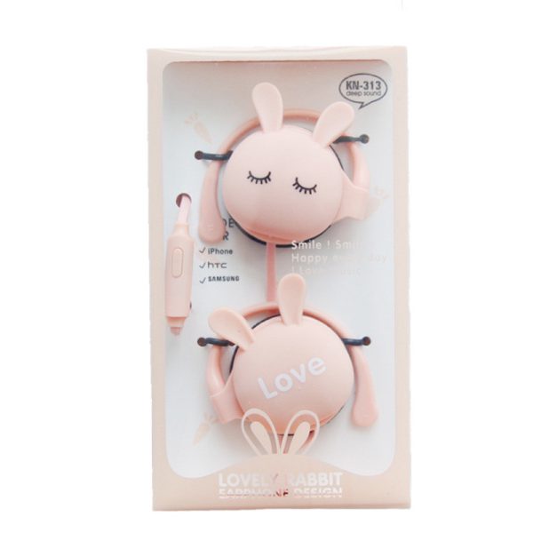 QearFun Cartoon Rabbit Ear Hook Wired Earphone Sport Running Stereo Headphones Children Girl Headset For Mobile Phone